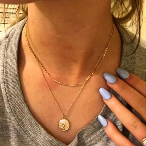 Gold tone necklace metal chain coin pendant multi layered boho 💖2/$30 - Picture 7 of 7